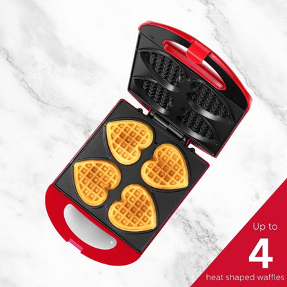 - Non-Stick Heart Waffle Maker, Red - Makes 4 Heart-Shaped Waffles in Minutes