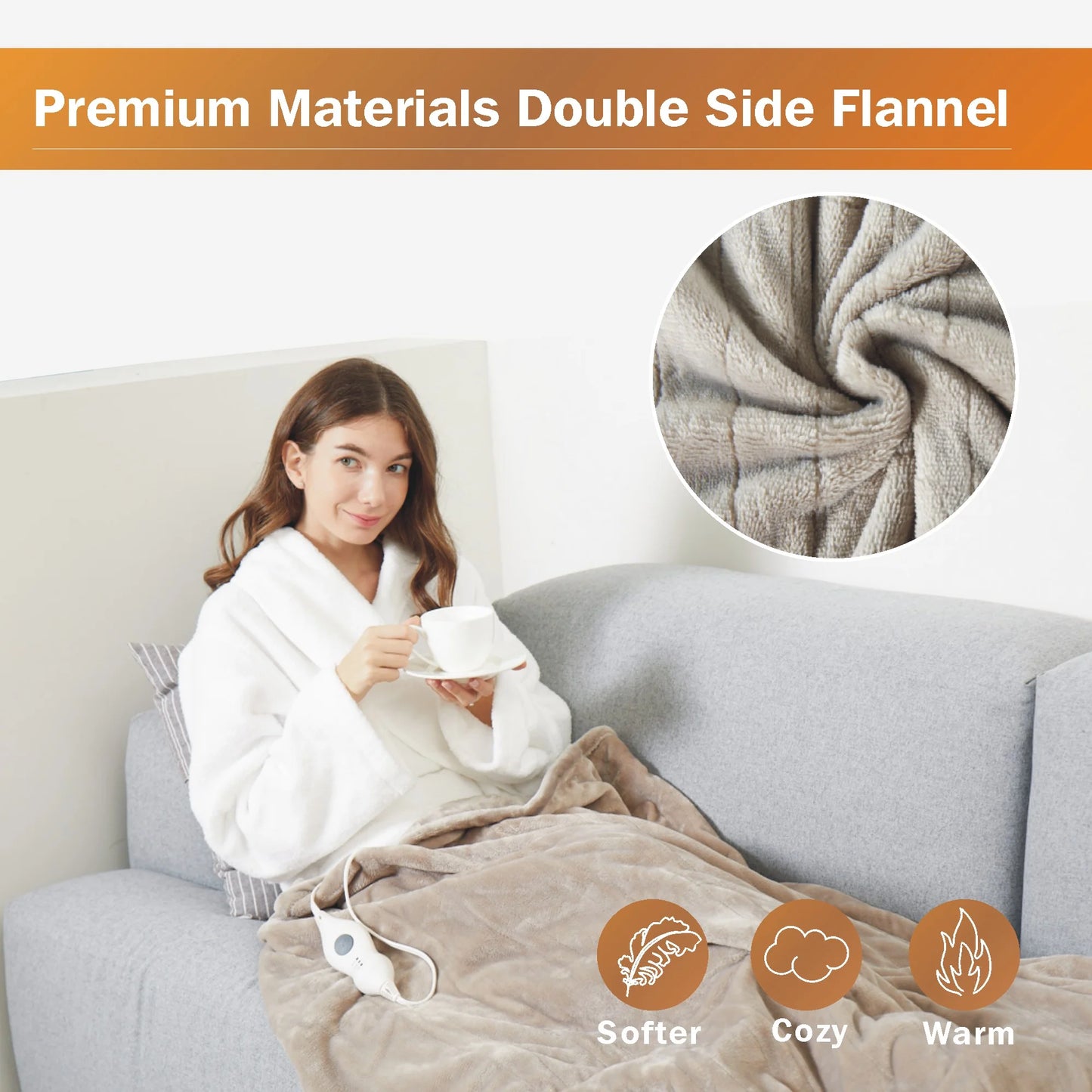 Electric Heated Blanket Throw，50"X60"Double Flannel Fabric Heated Throw Blanket for Home Office Moose