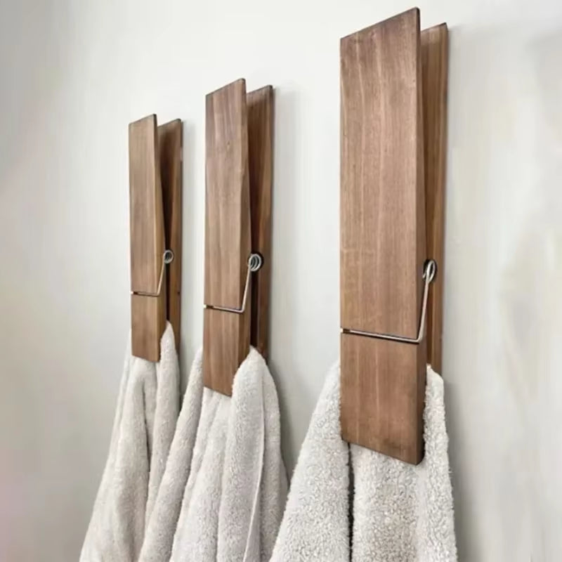 Clothespin Bathroom Towel Holder Wooden Giant Towel Clip Wall Mounted Bathroom Towel Holder Rural Style Large Clothespin Hook