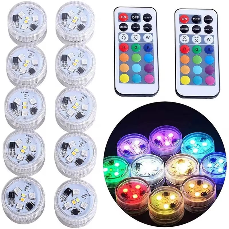 Battery Operated LED Underwater Lights Remote 13 Colors Submersible Light RGB Tea Lamp for Weeding Xmas Valentine'S Day Party