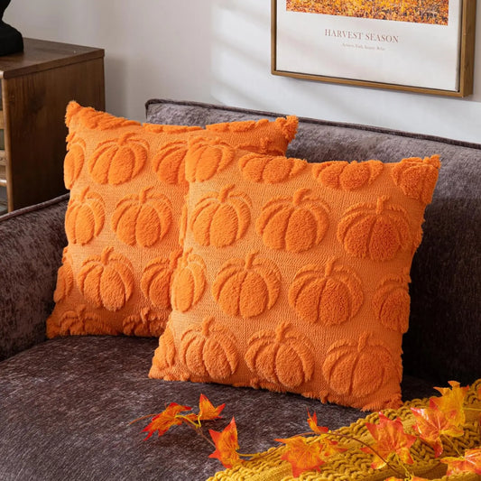 Pumpkin Fall Decorative Throw Pillow Covers Soft Faux Fur Pillow Covers for Autumn Plush Accent Pillow Cases for Halloween Decor