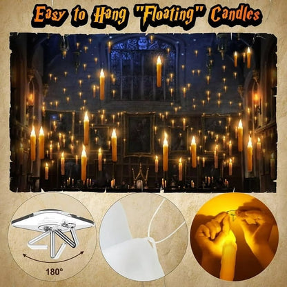 Christmas Decorations, Floating Candles with Wand Remote, 12 Pcs Magic Hanging Candles, Flickering Warm Light Flameless Floating LED Candle