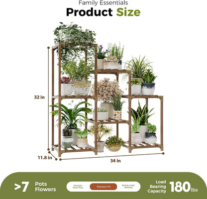 Plant Stand Outdoor Black Plant Shelf Indoor Tiered Plant Table for Multiple Plants 3 Tiers 7 Potted Ladder Plant Holder Table Plant Pot Stand for Window Garden Balcony Living Room