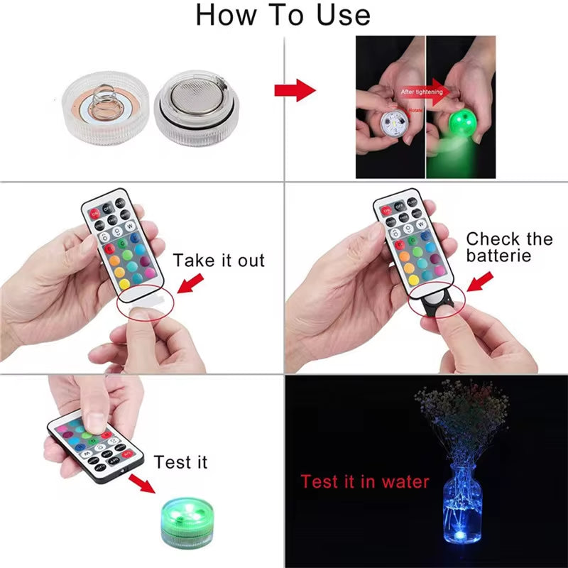 Battery Operated LED Underwater Lights Remote 13 Colors Submersible Light RGB Tea Lamp for Weeding Xmas Valentine'S Day Party