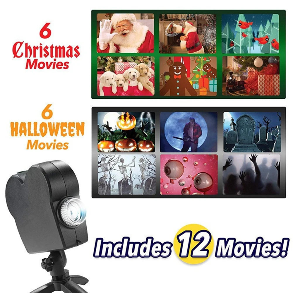 Halloween Christmas Projector Outdoor Holiday Led Holographic Projection Lamp Waterproof 12 Movies Spooky Party Stage Lights EU