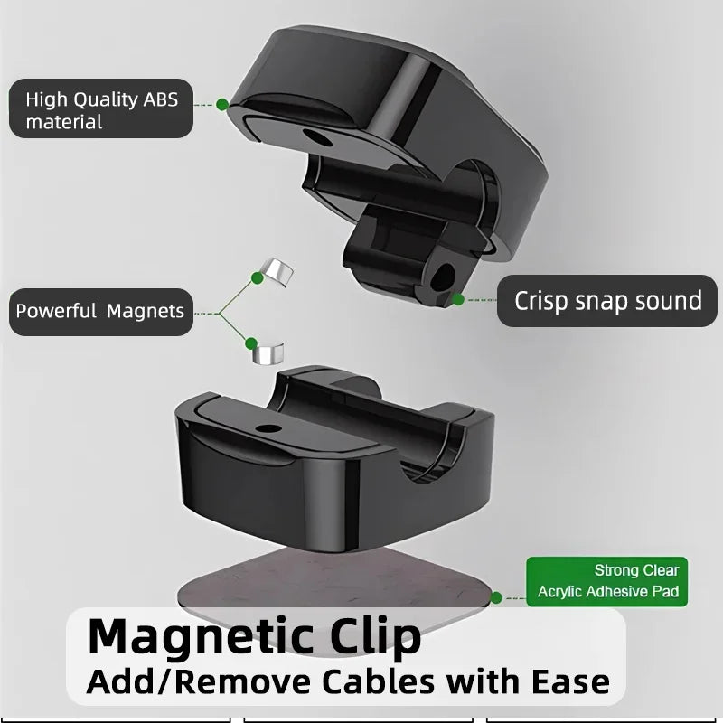 Magnetic Cable Clips Cable Smooth Adjustable Cord Holder under Desk Cable Management Wire Keeper Cable Organizer Holder 1/3/6PC