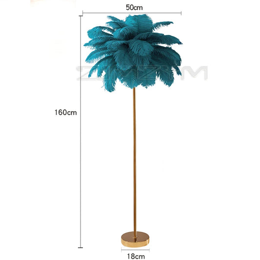 Nordic Luxury Ostrich Feather LED Floor Lamp Copper Home Decor Art Deco Floor Lamps for Living Room Standing Light